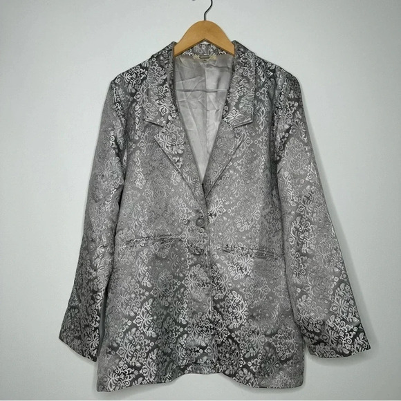 Gimmicks Buckle Silver Embroidered Damask One Button Blazer Size Large - Picture 3 of 10